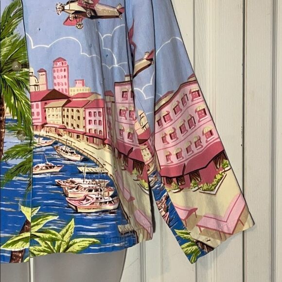 Tantrums Blue Chambray Lightweight Denim Shacket Beach Scene Large - Picture 5 of 14